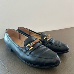 Vintage Gucci Black Leather Bamboo Loafers 7.5B